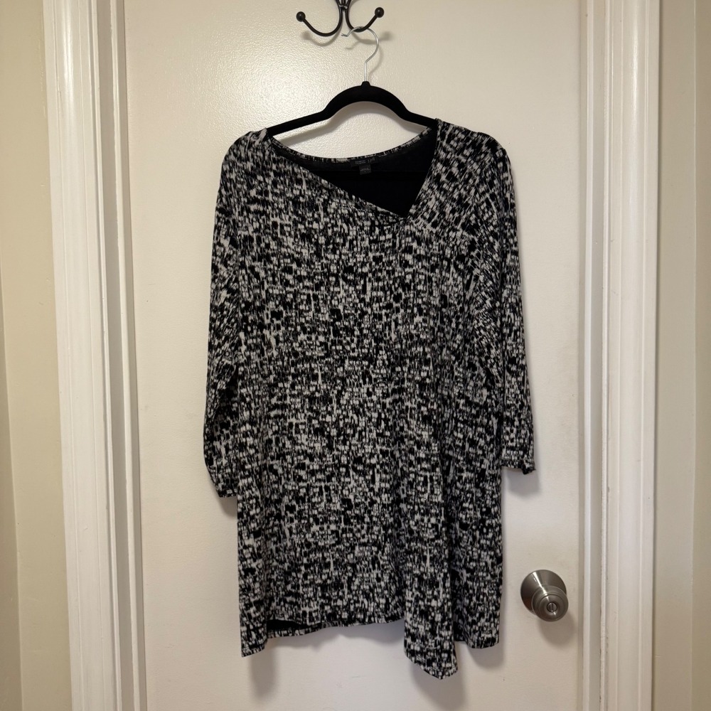 J.Jill Wearever Collection Black White Print‎ 3/4 Sleeve Tunic Top Large